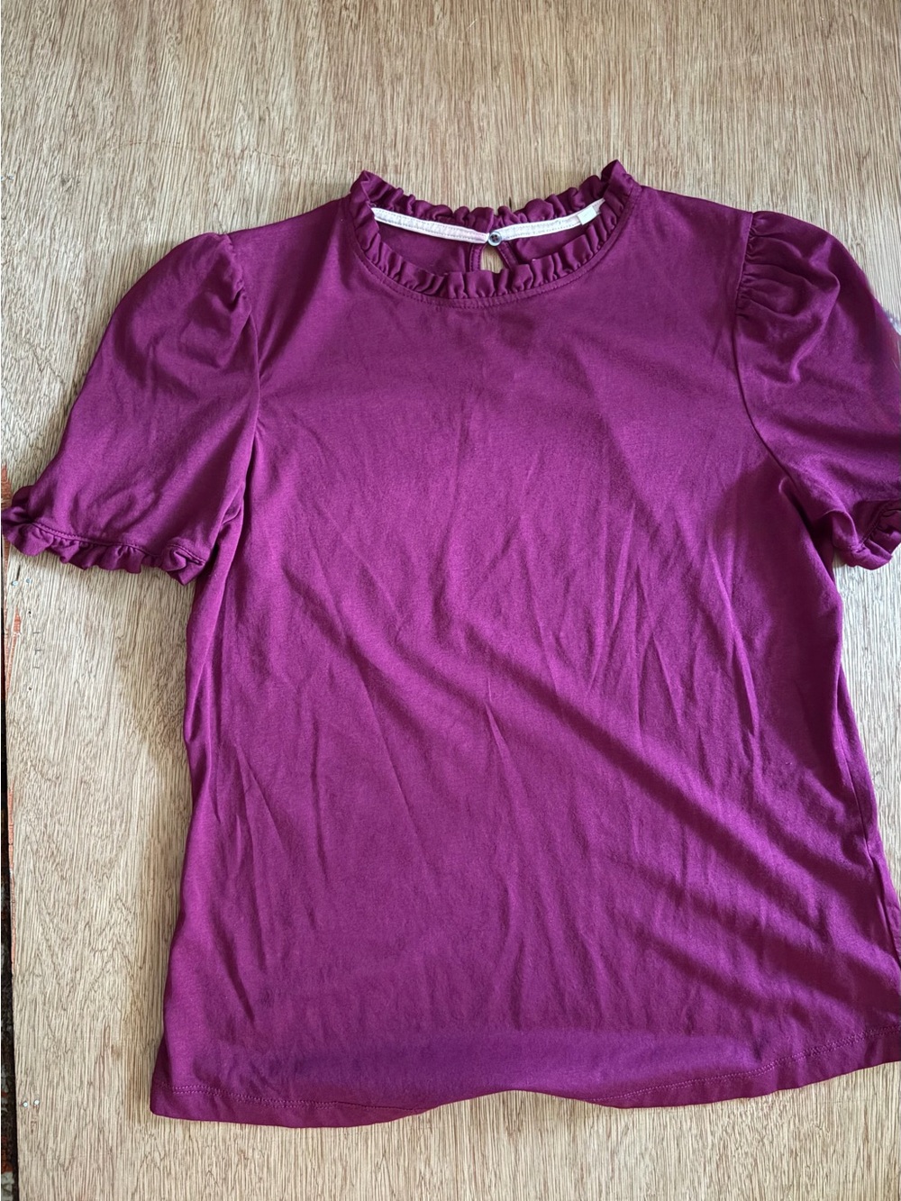 Boden Supersoft Frill Detail Top Ruffle Mock Neck Puff Sleeve